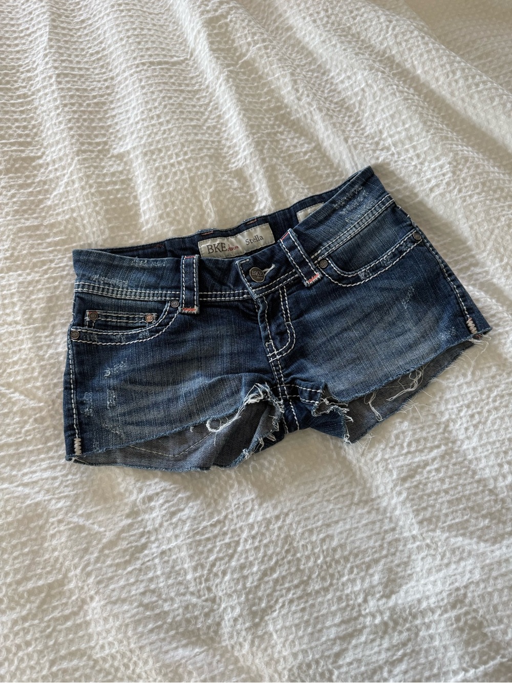 BKE Women's Dark Wash Distressed Denim Cutoff Shorts